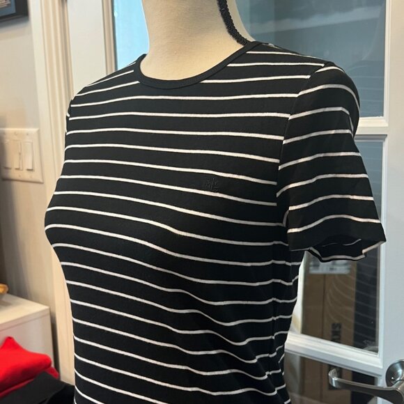 Lauren Ralph Lauren Black and White Striped Crew Neck Cotton T-Shirt S - Picture 3 of 5